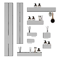 Modern Black Bathroom Accessories Set With Wall Shelves Bottles Brush And Mirror