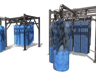 Heavy Duty Industrial Equipment With Metal Frame Structure Hanging Blue Cylinders 3d model