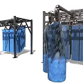 Heavy Duty Industrial Equipment With Metal Frame Structure Hanging Blue Cylinders
