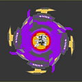 Purple And Yellow Spinning Top Weapon With Gray Blades And Rotating Design