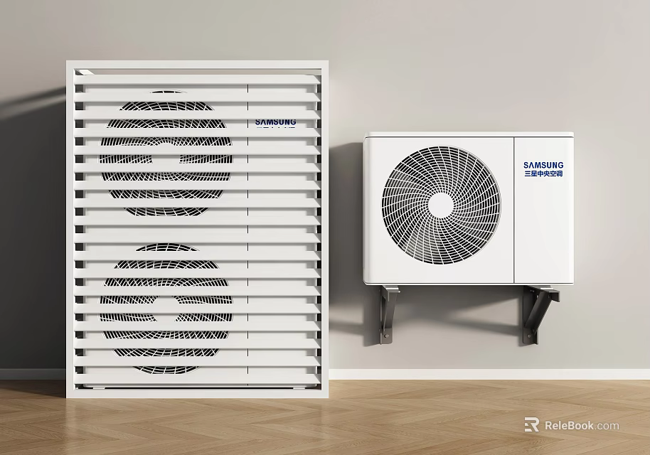 White Floor Standing Air Conditioner Fan And Wall Mounted Unit 3d model 