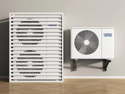 White Floor Standing Air Conditioner Fan And Wall Mounted Unit 3d model