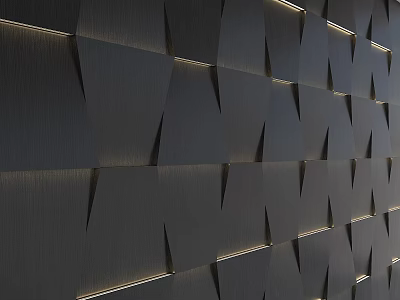 Modern Geometric Patterned Background Wall with Built-in Lighting and Dark Panels for Modern Interiors 3d model
