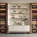 Elegant Modern Wine Cabinet With Glass Doors Marble Backdrop And Wine Bottles
