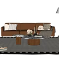 Modern Leather Sofa and Marble Coffee Table Set with Pillows Throw Blanket and Rug