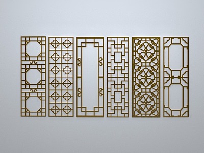 Chinese-style window grilles silhouette pane window sill border openwork window 3d model