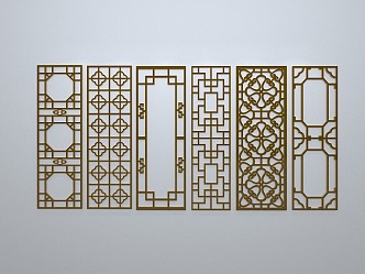 Chinese-style window grilles silhouette pane window sill border openwork window 3d model