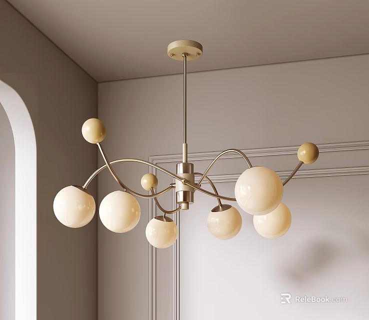 Modern Interior Decor With Multi Globe Pendant Light In Gold Metal Frame 3d model