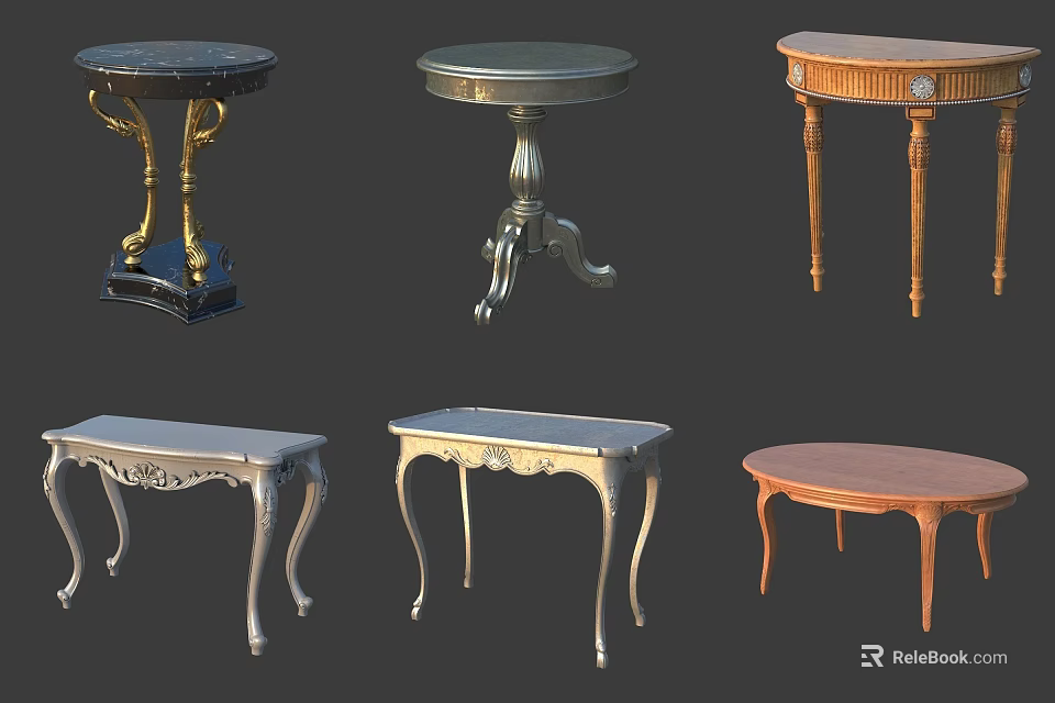 Round Side Tables With Various Styles Materials And Elegant Leg Designs 3d model 