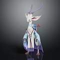 Magical Fantasy Character And Mythical Creature Standing With Antler Flowing Clothing White Body Purple Ornaments