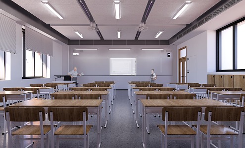 Modern classroom school ordinary classroom 3d model