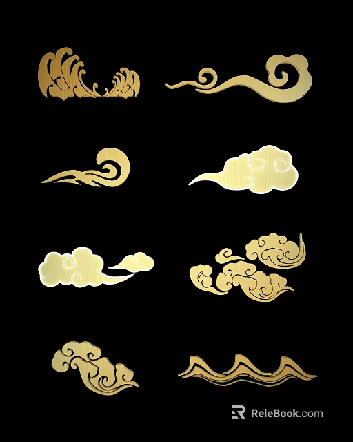 Artistic Golden Cloud Pattern Carvings with Decorative Design on Black Background 3d model