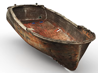 Old Weathered Wooden Boat With Rustic Interior And Worn Planks 3d model