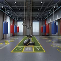 Modern Fitness Gym Interior With Boxing Ring Training Equipment Screen And Rest Seats