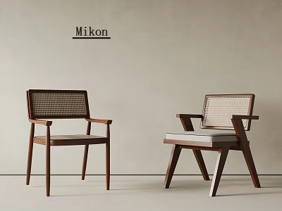 Mikon Modern Wooden Chairs With Rattan Back And White Cushion Design 3d model