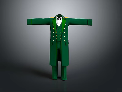 Green Long Coat Shaped Household Decorative Doll Featuring Gold Buttons And White Bow Tie 3d model