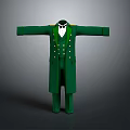 Green Long Coat Shaped Household Decorative Doll Featuring Gold Buttons And White Bow Tie