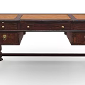 Antique Wooden Desk Featuring Multiple Drawers Brass Handles and Decorative Legs