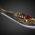 Ornate Long Sword Featuring Gold Red Decorations Brown Handle And Blade Patterns 3d model