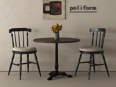 Poliform Accent Chairs With Light Cushions Round Wooden Table And Yellow Flower Vase 3d model