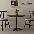 Poliform Accent Chairs With Light Cushions Round Wooden Table And Yellow Flower Vase