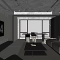 Modern Minimalist Living Room Interior Design With Dark Gray Sofa And Black Armchair