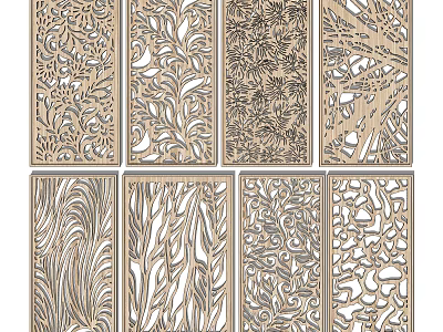 Decorative Wooden Room Dividers With Various Intricate Carved Patterns For Interior Decoration 3d model