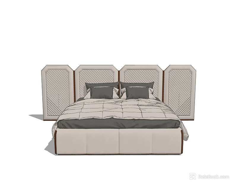Modern Double Bed With Textured Headboard Soft Bedspread And Plush Pillows 3d model