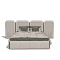 Modern Double Bed With Textured Headboard Soft Bedspread And Plush Pillows 3d model