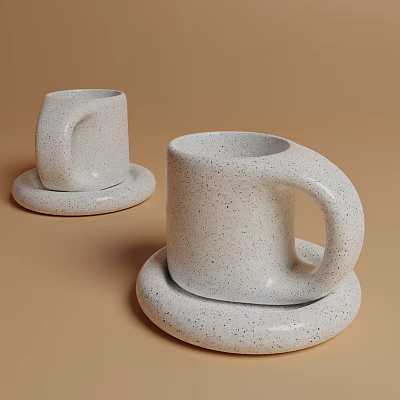Minimalist Speckled Ceramic Mugs With Matching Saucers Home Living Essentials 3d model