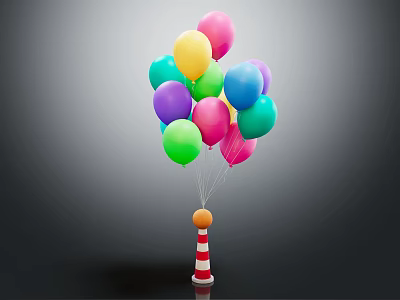 Colorful Latex Balloons Bundle With Red White Striped Stick For Celebrations 3d model