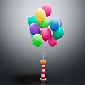 Colorful Latex Balloons Bundle With Red White Striped Stick For Celebrations