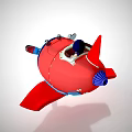Cartoon Style Red Airplane With Propeller And Pilot