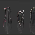 Stylish Decorative Hair Accessories With Black Long Hair And Pink Gold Ornaments