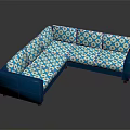 L shaped Sectional Sofa with Blue Frame and White Diamond Pattern Upholstery for Modern Living Room