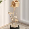 Light Wood Cat Tree With Platforms And Hanging Ball 3d model