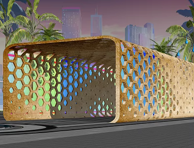 Hexagonal grid gallery pavilion subway entrance bus platform 3d model