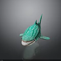 Green Shark Model With White Spots On Black Background And Reflection