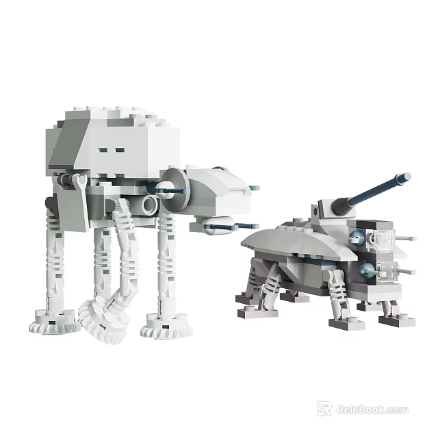 Detailed Brick Models of AT AT and AT ST Walkers with Mechanical Legs and Weapons 3d model 