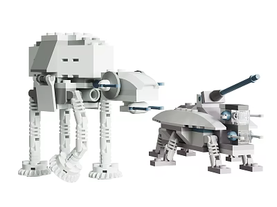 Detailed Brick Models of AT AT and AT ST Walkers with Mechanical Legs and Weapons 3d model