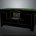 Industrial Equipment Console With Green Glowing Top Panel And Metal Frame Side Control Buttons