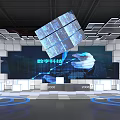 Digital Technology Exhibition Scene Hand Operating Floating Blue Cube Modern Stage Screen Light Rings 3d model