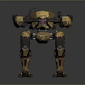 Detailed Yellow Brown Humanoid Mech Warrior With Red Eye Standing Pose 3d model