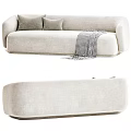 Modern Two Seater Sofa In Gray And Light Beige With Soft Cushions And Checkered Blanket
