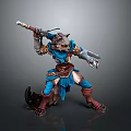 Wolf Headed Fantasy Game Character Warrior in Blue Outfit With Spear and Battle Stance