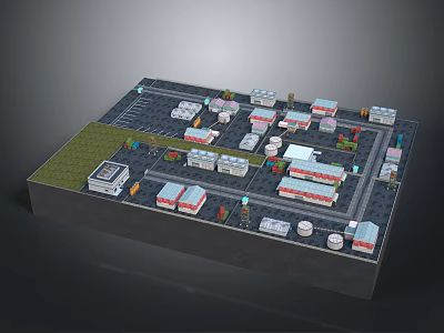 Modern Urban Scale Model With Buildings Roads Green Areas And Facilities 3d model