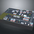 Modern Urban Scale Model With Buildings Roads Green Areas And Facilities