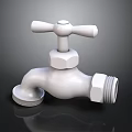 White 3D Rendered Faucet With Cross Handle And Spout On Dark Surface
