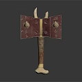 Symmetric Square Decorative Component With Purple Brown Panels Wooden Handle And White Protrusions