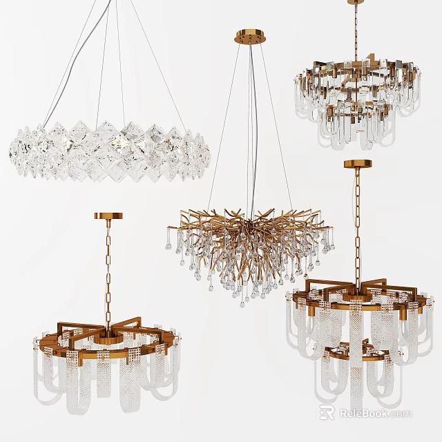 Various Design Decorative Hanging Chandeliers With Crystal Elements And Metal Frames 3d model